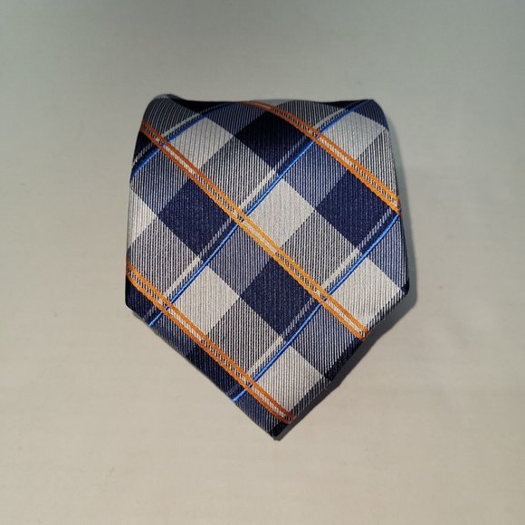Nautica Tie Mens Silk Handmade Plaid Blue/Orange Office‎ Preppy Collegiate - Picture 3 of 7